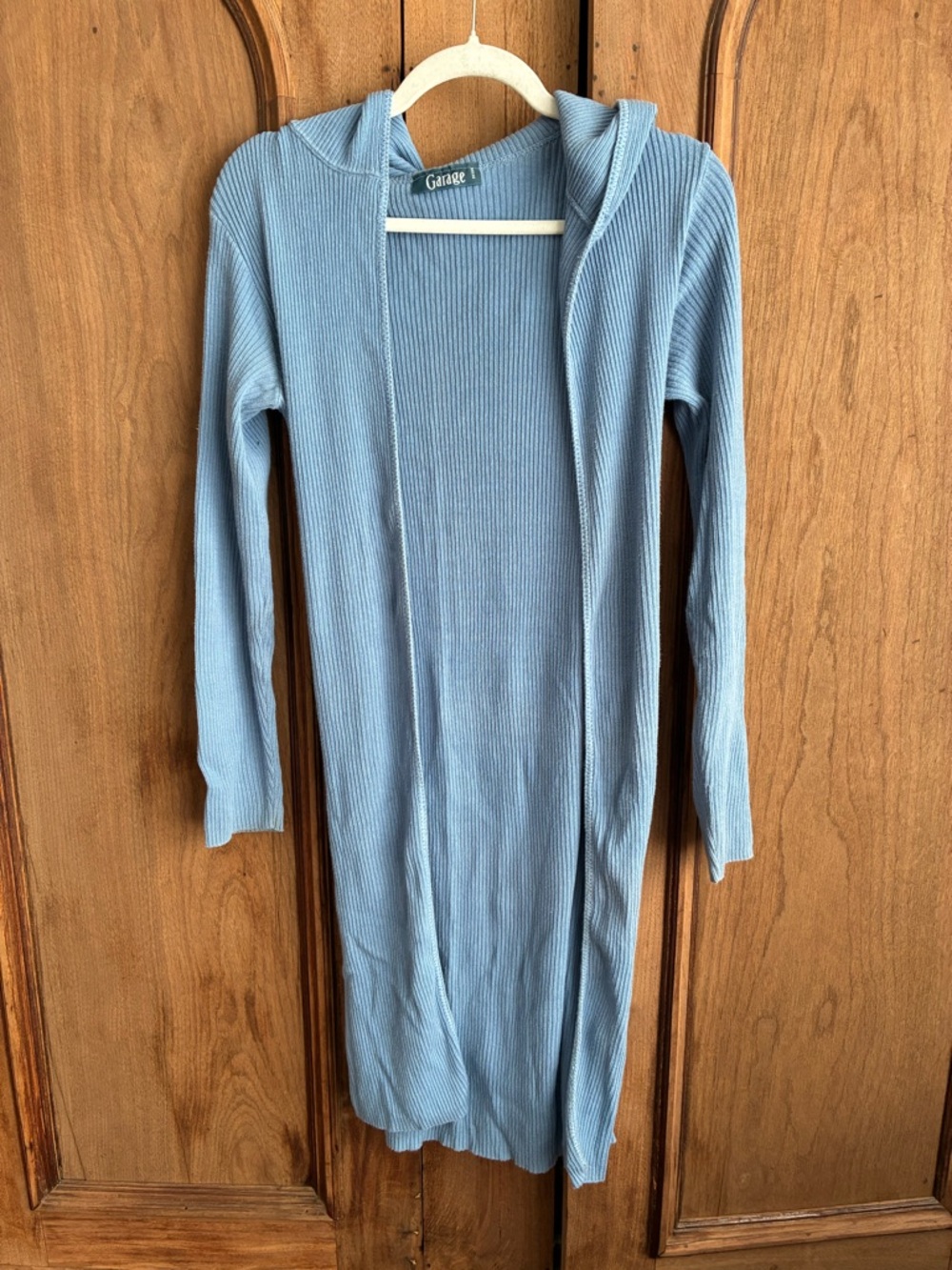 Garage Sky Blue Ribbed Hooded Maxi Cardigan